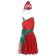 thumbnail image 5 of Aislor Womens Christmas Santa Claus Candy Cane Stripe Sequins Dance Dress with Hat Set Party Red S, 5 of 7