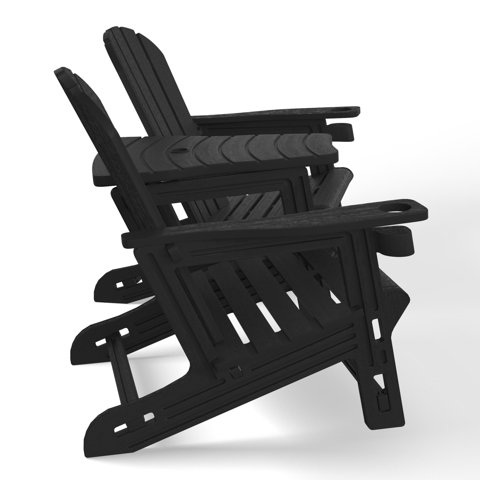 WestinTrends Azura Outdoor HDPE Adirondack Chairs With Connecting Table Tray (Set of 2), Black