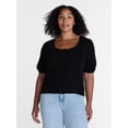 thumbnail image 2 of Time and Tru Women's Pointelle Top with Short Sleeves, Sizes XS-XXXL, 2 of 6