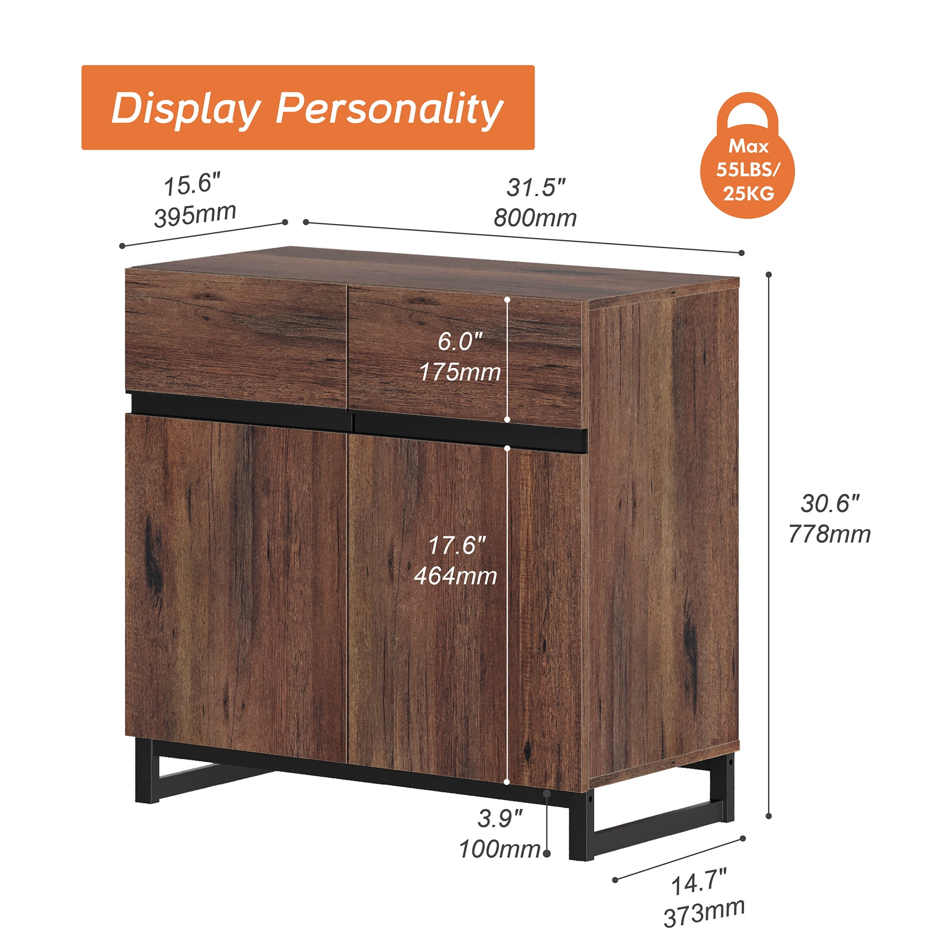 WAMPAT 31.5" TV Stand with Doors,Modern TV Stand for TVs up to 40 Inch,1 Pack Wood Entertainment Center with Adjustable Shelves & Metal Base.