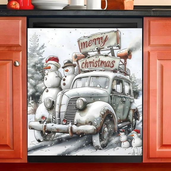 Ryvnso Christmas Snowman in Truck Dishwasher Magnetic Refrigerator Magnet Cover Kitchen Home Decorative 23"x26"