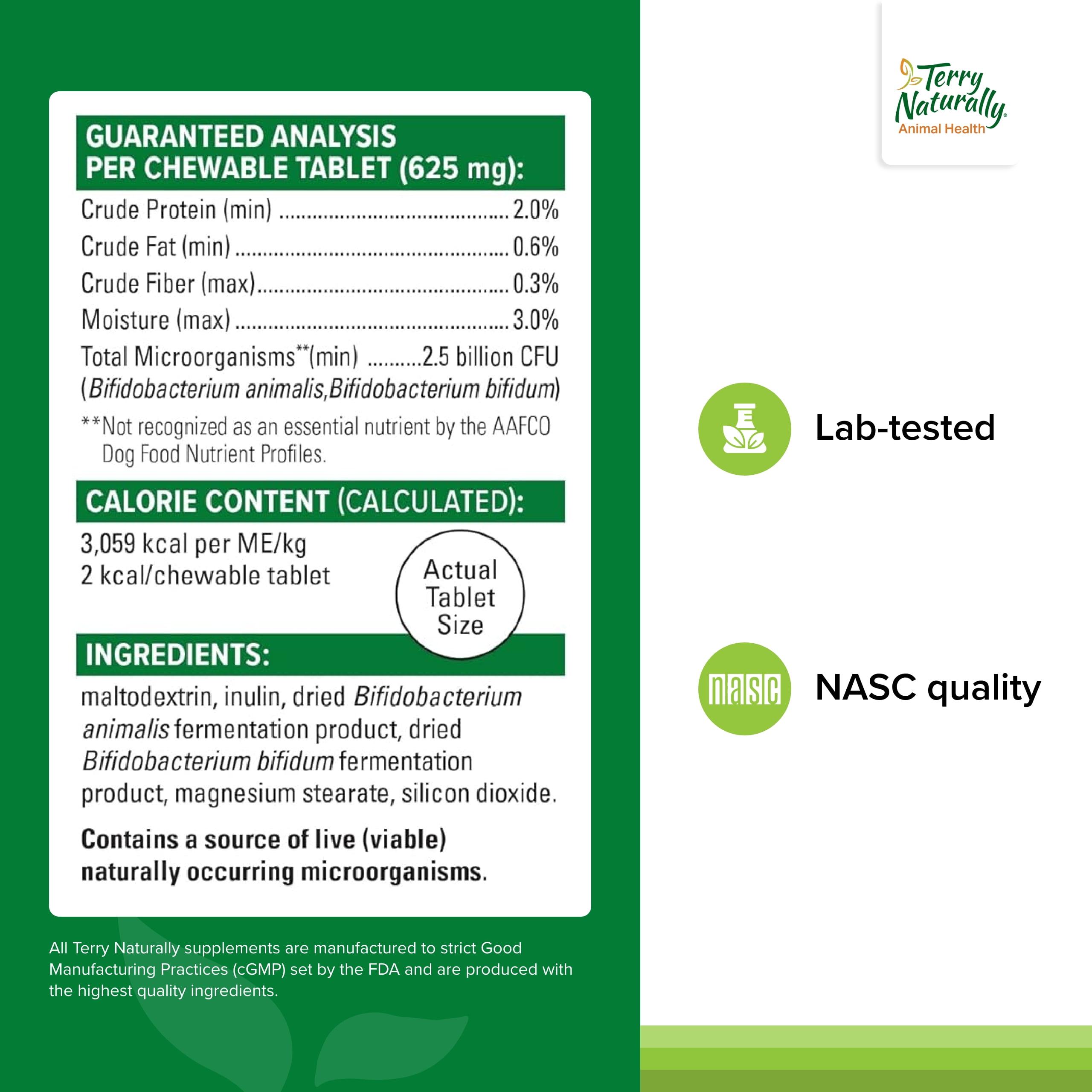 Terry Naturally Animal Health Probiotic Daily - 60 Chewable Tablets - Probiotics for Dogs