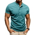 thumbnail image 2 of TAGOLD Mens Summer Short Sleeve Round-Neck Blouses & Shirts Solid Color Half Button Pullover Top, 2 of 5