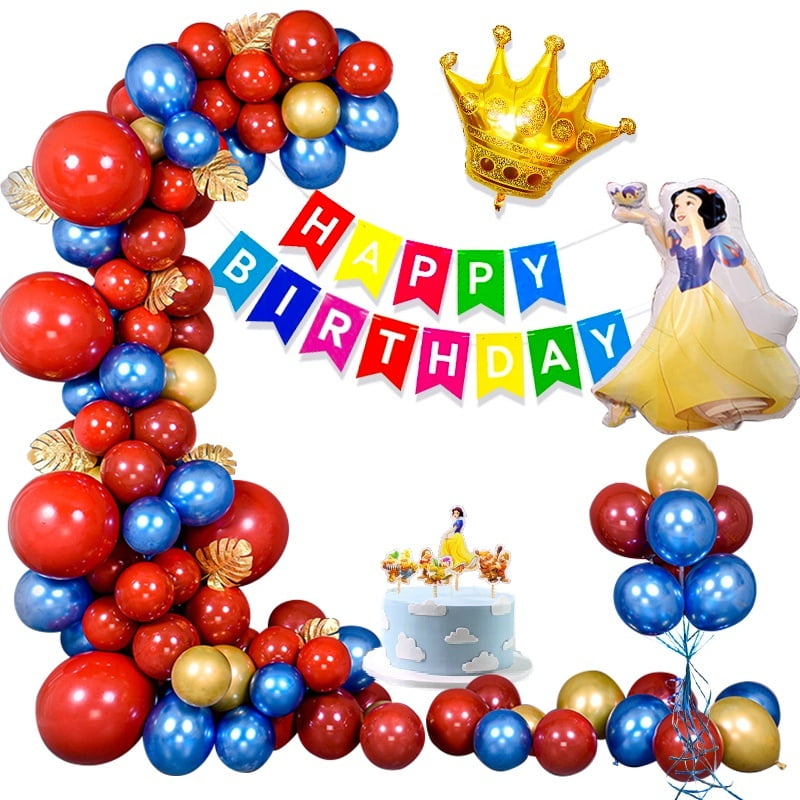 AOWEE Snow White Balloon Princess Party Decoration, 100pcs Red Blue Balloon Arch Kit with Snow White Foil Balloon for Girl Birthday Baby Shower Princess Party