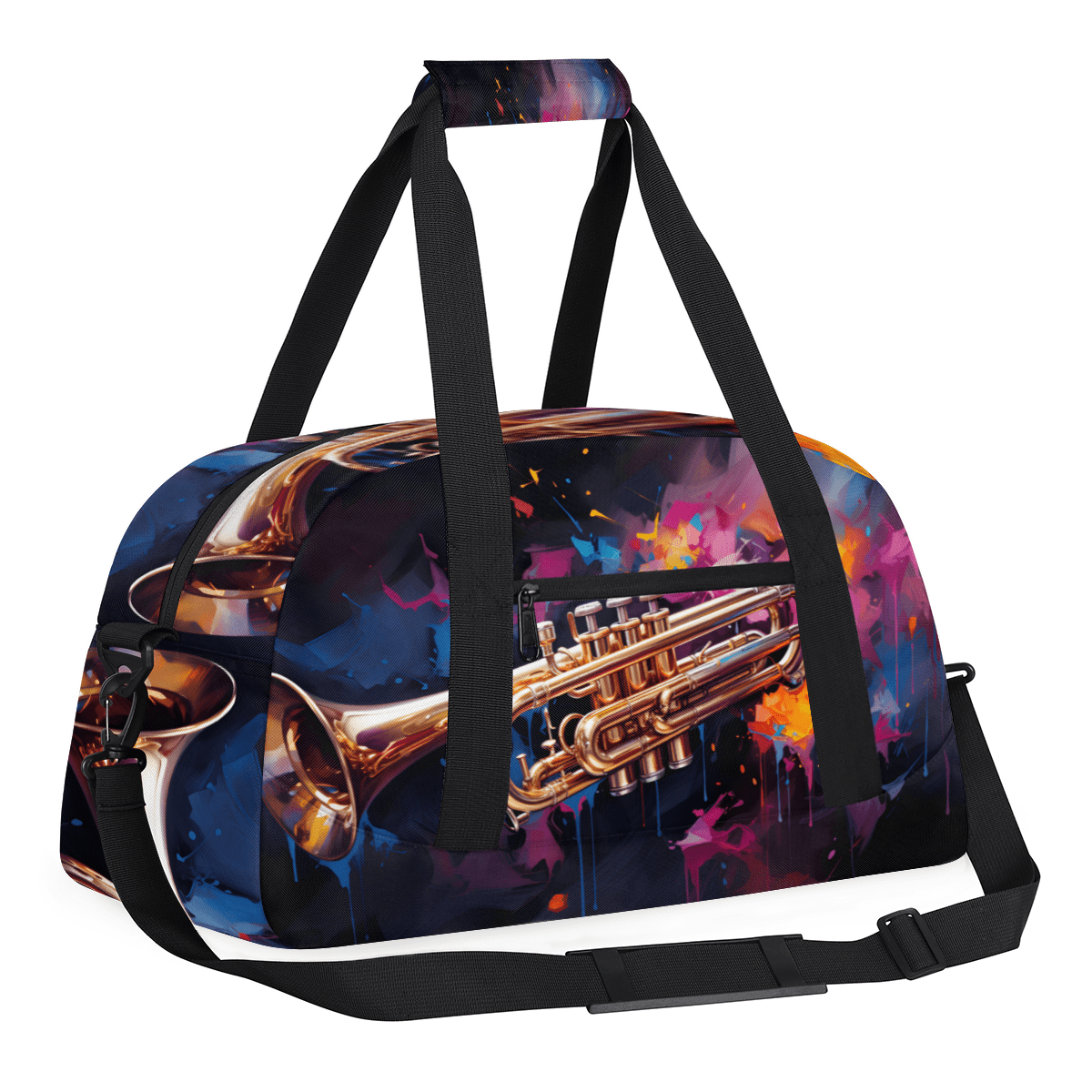 Herdesigns Trumpet Sports Duffle Bag for Women & Men, Music Theme Gym Bag Dance Bag Overnight Bag Carry On Weekender Travel Bag