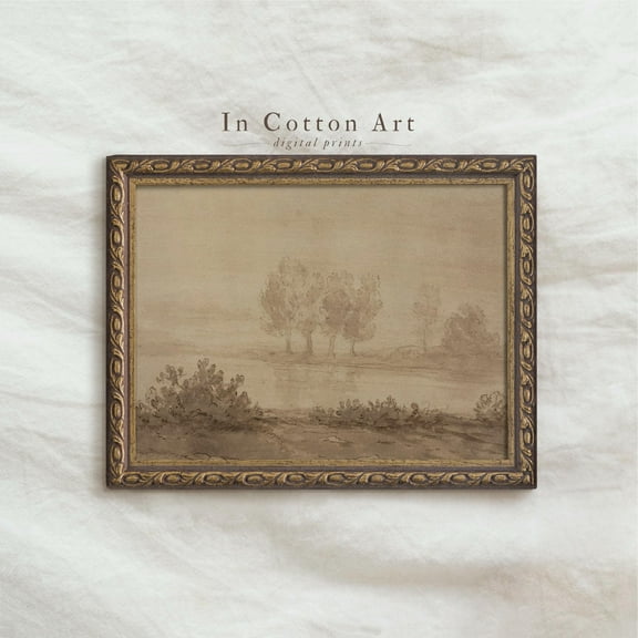 Monochromatic Brown Ink Trees / Vintage Beige Landscape Wall Art For Rustic Home Decor / Warm Neutral Art Print | P229 UNFRAMED Poster, Wall Art for Decor, Present, 8x12