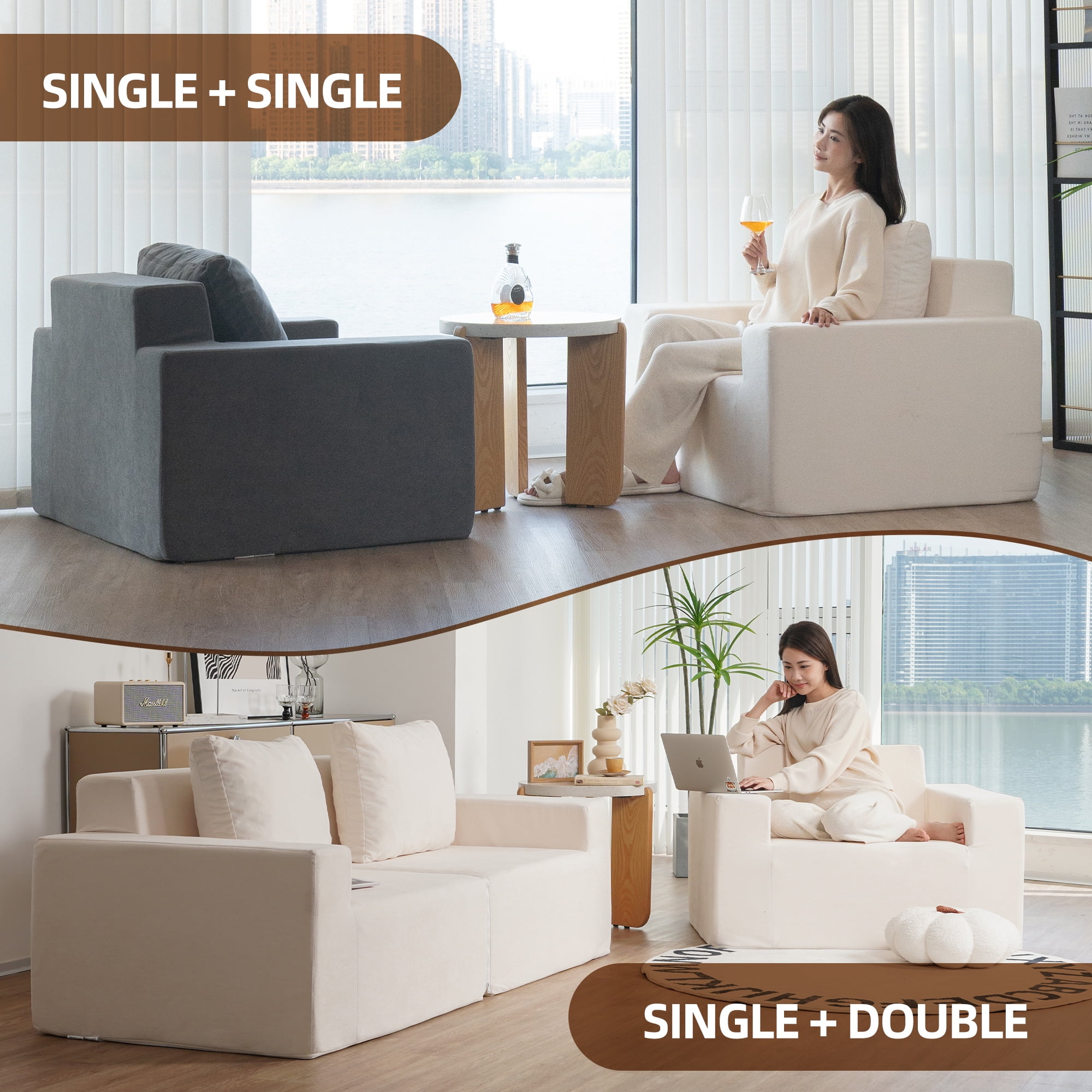 Foam Sofa Couch White Oak Large Single Foam Sofa Chair Bean Bag Chairs for Adults Living Room Bedroom Gaming "Comfort Rest