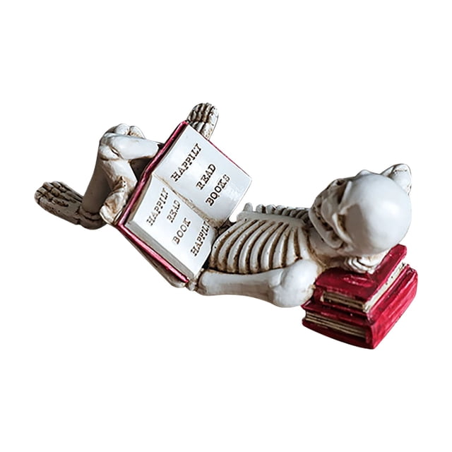Halloween Skeleton Statue Gothic Reading Figurines For Indoor Decor Fireplace Bookshelf & Display Halloween Decor Sculpture For Themed