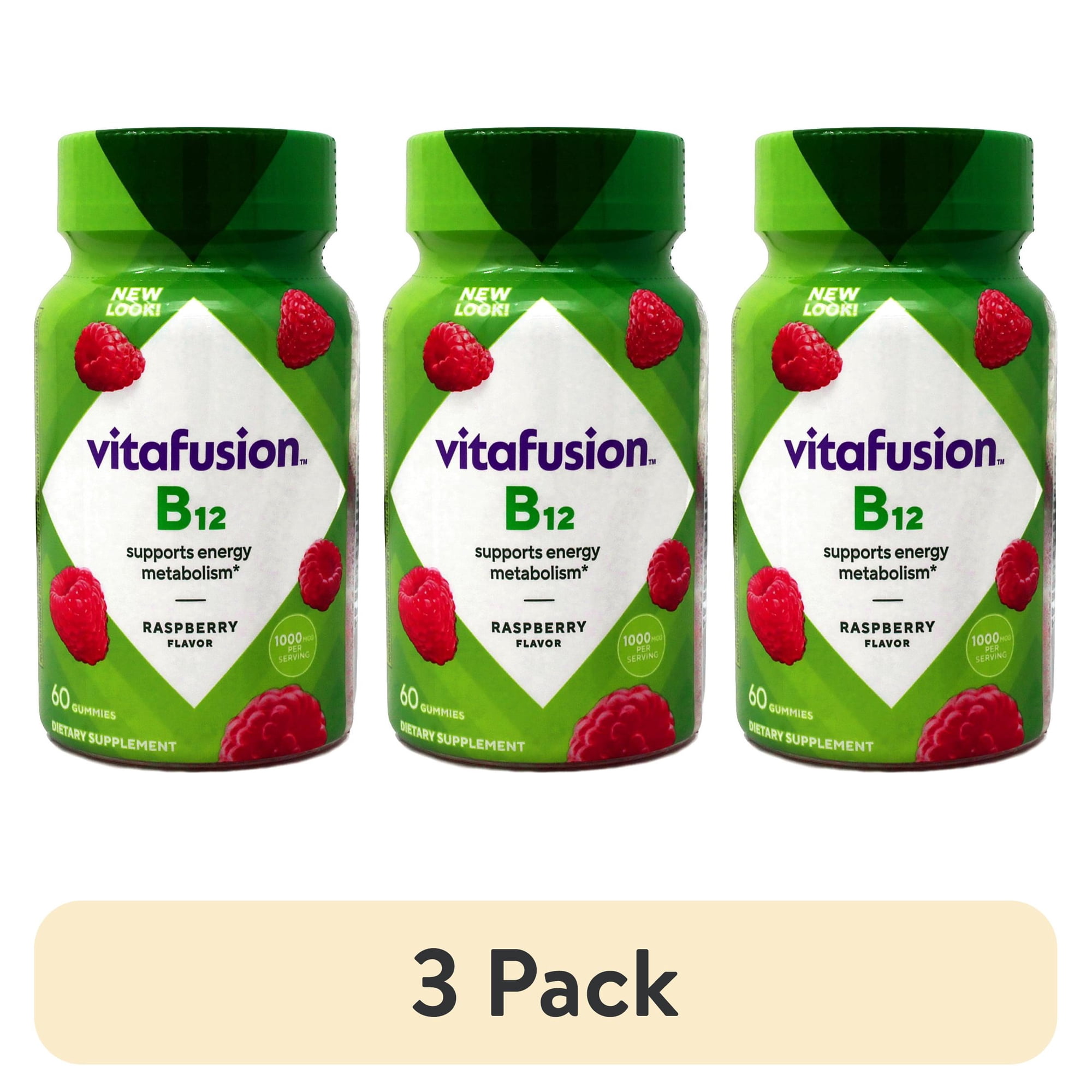 (3 pack) Vitafusion B12 Gummy Vitamins, Delicious Raspberry Flavor, 60ct (30 Day Supply)