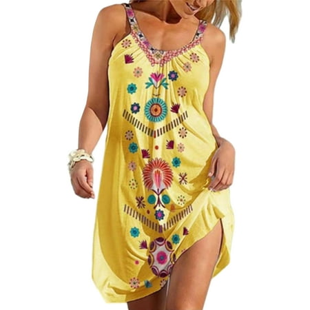 

Bomotoo Summer Short Dress for Women Boho Beach Floral Tshirt Sundress Sleeveless Loose Cami Tank Dress Spaghetti Strap Pajamas