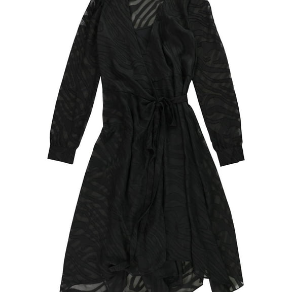 bar III Womens Burnout Wrap Dress, Black, Large