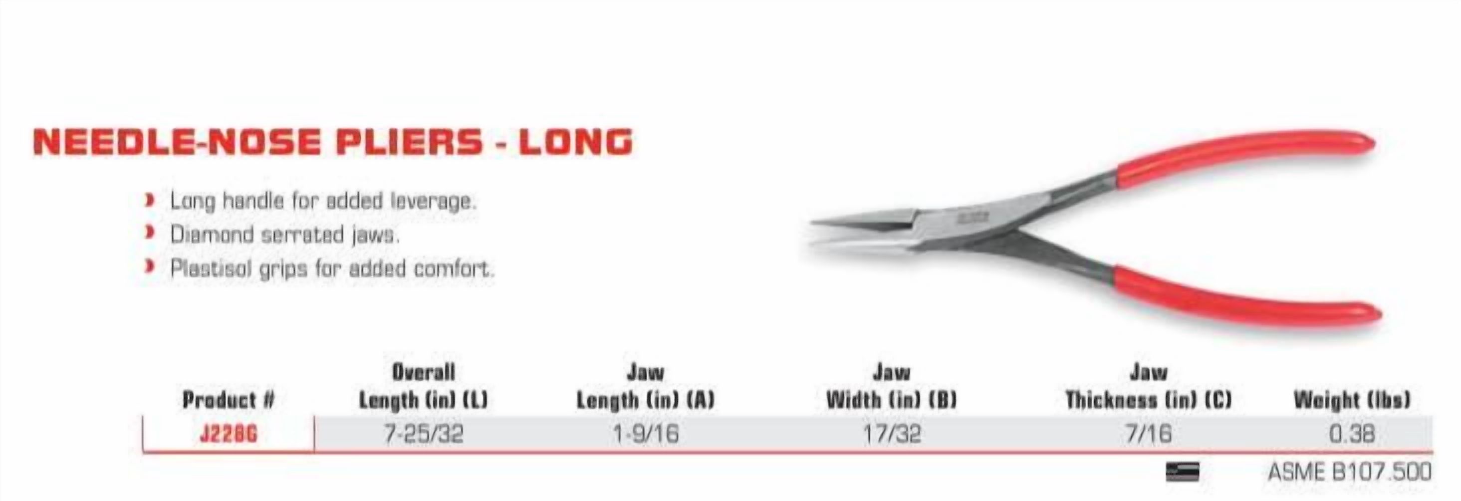 Proto Long Needle Nose Pliers, Forged Alloy Steel, 7 25/32 in, EA (577-228G)