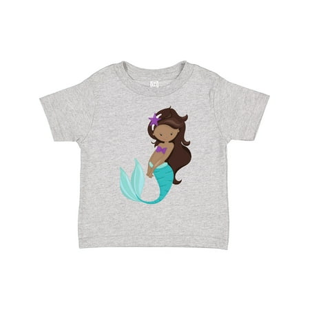

Inktastic African American Mermaid Brown Hair Starfish Gift Toddler Toddler Girl T-Shirt