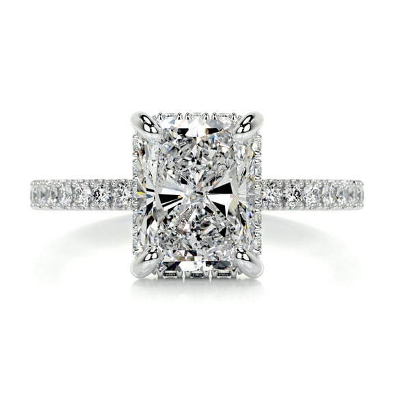 Blue Jewel Radiant 2.1 Ct Hidden Halo Diamond Ring with Eternity Band - Lab Simulated Diamond - 14K White Gold Plated - Premium Engagement Jewelry - Gift for Special Events