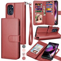 EBIZCITY for Motorola Moto G 5G 2022 Case, Wallet Detachable Magnetic Cover 9 Card Slots Holder with Wrist Strap Kickstand (Wine Red)