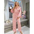 thumbnail image 5 of Womens Pajama Sets Trendy Leopard Long Sleeve Belt Long Pants Womens Sleepwear,A4-Light Pink,XL, 5 of 9