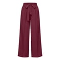 thumbnail image 6 of Womens Wide Leg Pants BWASD Casual Adjustable Tie Knot High WaistPalazzo with Pockets Loose Linen Pants Women Elegant Business Work Dress Trousers (Wine 4XL), 6 of 9