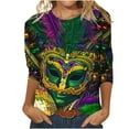 thumbnail image 2 of Cavosen Carnival Womens Casual Tops 3/4 Sleeves Mardi Gras Shiny Mask Graphic Print Shirts Round Neck Party Festival Blouse Comfy Fashion Holiday Tops Dressy Party Funny Tees L, 2 of 5