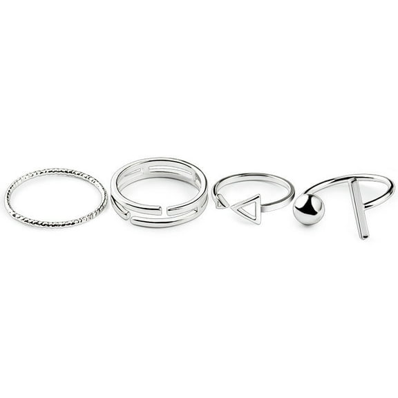 Simple Geometric Alloy Rings Set of 4, Adjustable Unisex Rings, Individually Packed, Electroplated Finish for Everyday Wear
