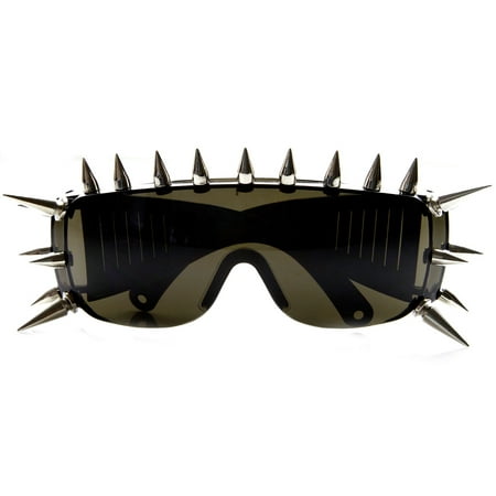 zeroUV - Punk Rocker Large Shield Spike Fashion Novelty Sunglasses (Smoke) - mm