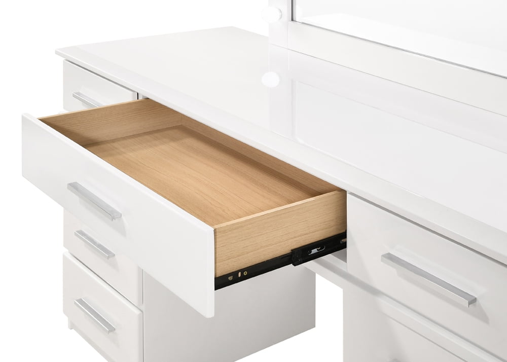 Coaster Furniture Felicity 9-drawer Glossy White, Vanity Desk with Lighted Mirror