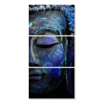 Elephant Stock Blue Meditating Buddha Wall Art - Vertical Multi Panel Canvas - Living Room Wall Decor - Religion And Spirituality Multi Panel - Black And Gray Decor - 15" x 32"