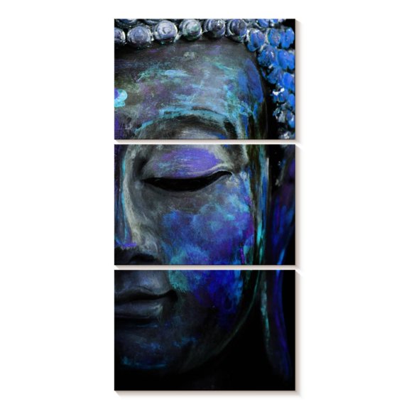 Elephant Stock Blue Meditating Buddha Wall Art - Vertical Multi Panel Canvas - Living Room Wall Decor - Religion And Spirituality Multi Panel - Black And Gray Decor - 15" x 32"
