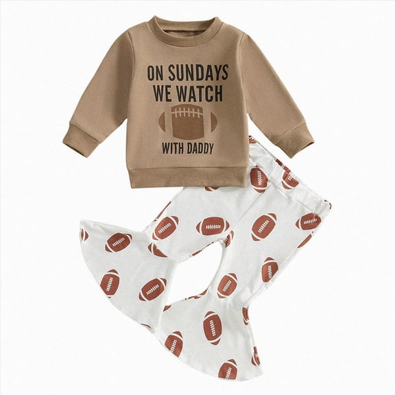 TOWED22 Infant Newborn Toddler Girl Fall Winter Outfits Long Sleeve Crewneck Graphic Top and Elastic Waist Pants 2 Piece Clothing Set(Coffee,12-18 M)