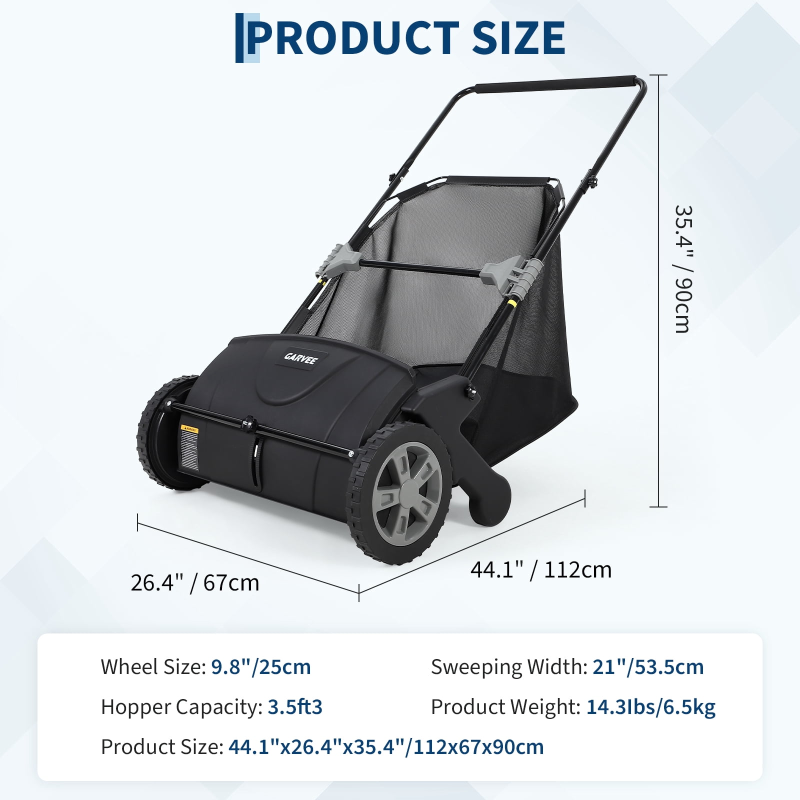21-Inch Push Lawn Sweeper, Heavy Duty Leaf Collector Manual Leaf Sweeper Walk-Behind Grass Collector for Lawns,