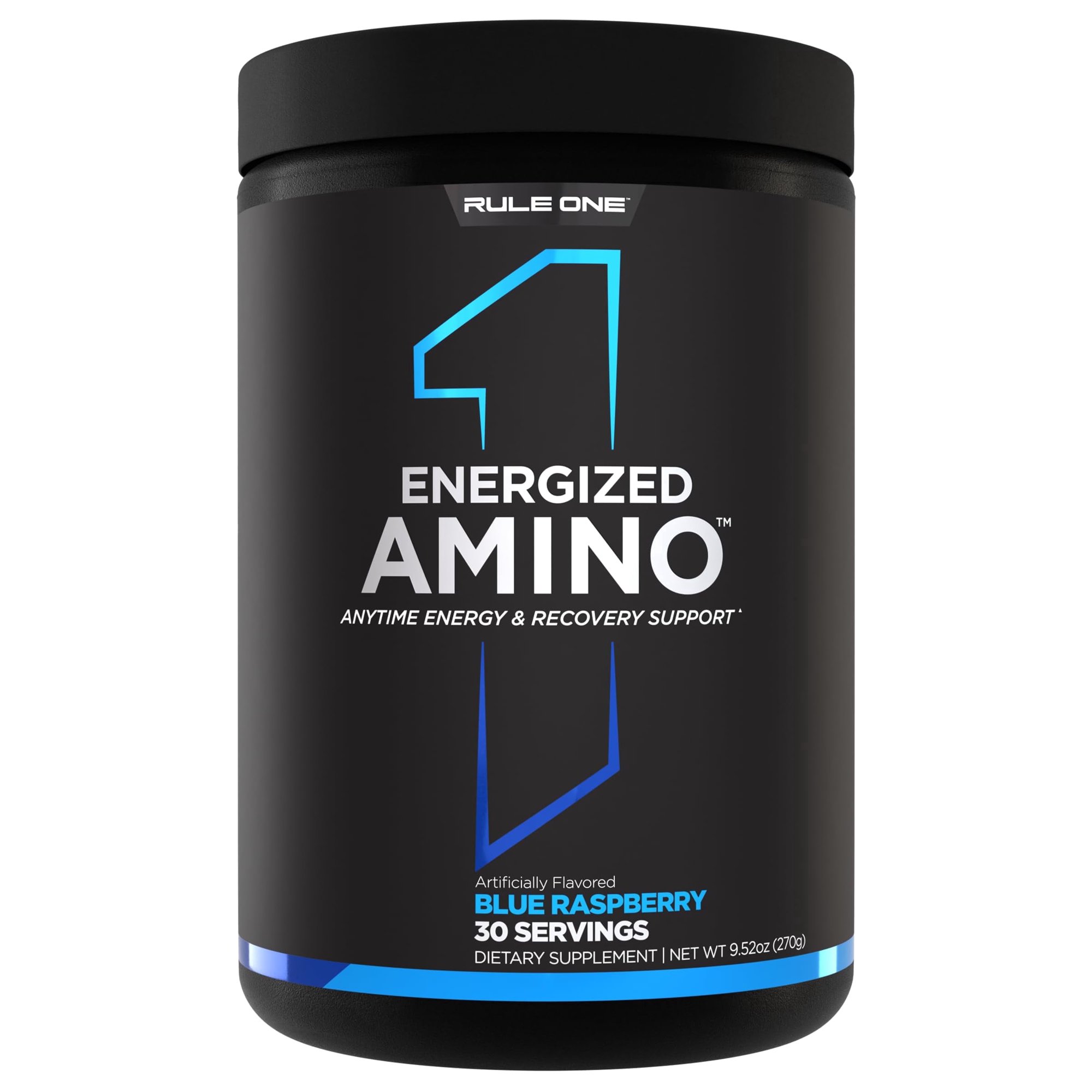 Rule 1 Proteins Energized Amino – Anytime Energy and Recovery Support with BCAAs, Glutamine, Citrulline, Beta Alanine, and Caffeine from Green Coffee & Tea Leaf Extracts (30 Servings, Blue Raspberry)