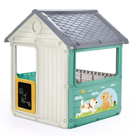 Dolu: My First House: White & Green - Playhouse, Indoor & Outdoor Toy, Cat & Dog Decal, Waterproof & Durable, Imaginative Play, Toddler Kids Age 2 
