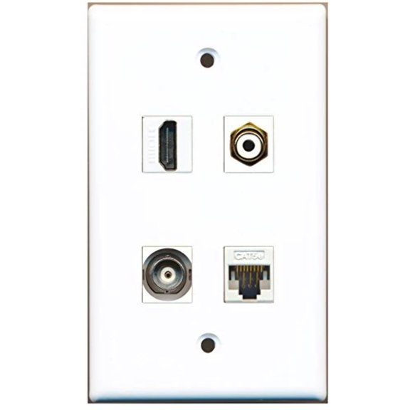 RiteAV - 1 Port HDMI 1 Port RCA White 1 Port BNC 1 Port Cat5e Ethernet White Wall Plate