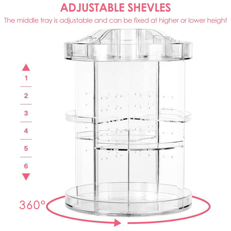 Aohao Rotating Makeup Organizer 360 Spinning Make Up Stand 4 Layers Clear Adjustable Cosmetic Storage Display Box DIY Spinning Large Capacity Makeup