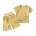 thumbnail image 3 of Ahuyic Kids Summer Casual Outfits,Boys Girls Short Sleeve Two-Piece Set,Baby Boys' And Girls' Round Neck Short Sleeved Loose Solid Color T-shirt High Waisted Shorts Set, 3 of 4