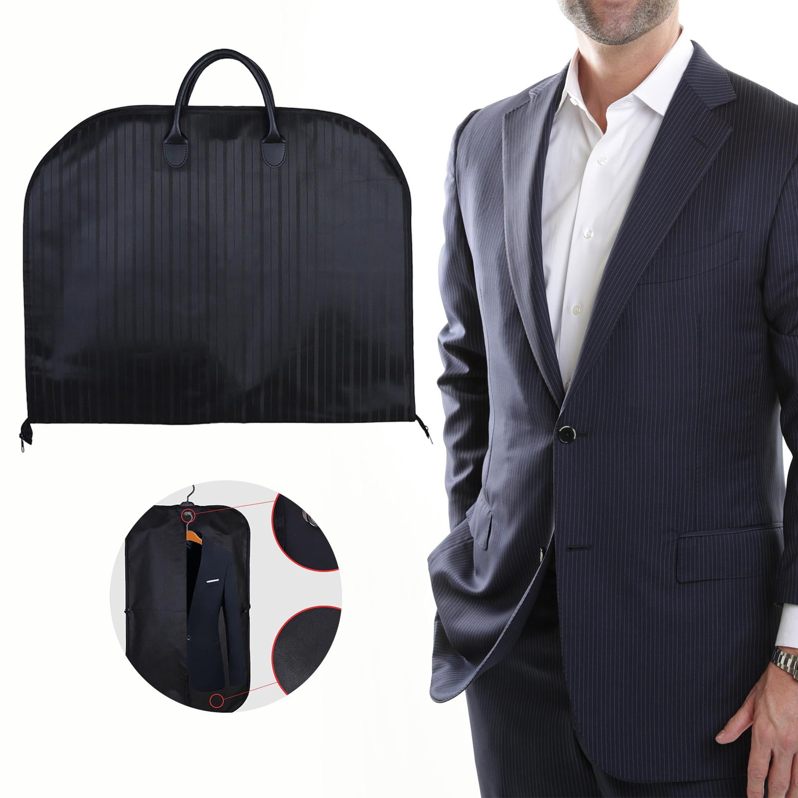 Fiocias Garment Bag Foldable Hanging Bag Hanging Clothes Suit Bag Men Suit Garment Cover black