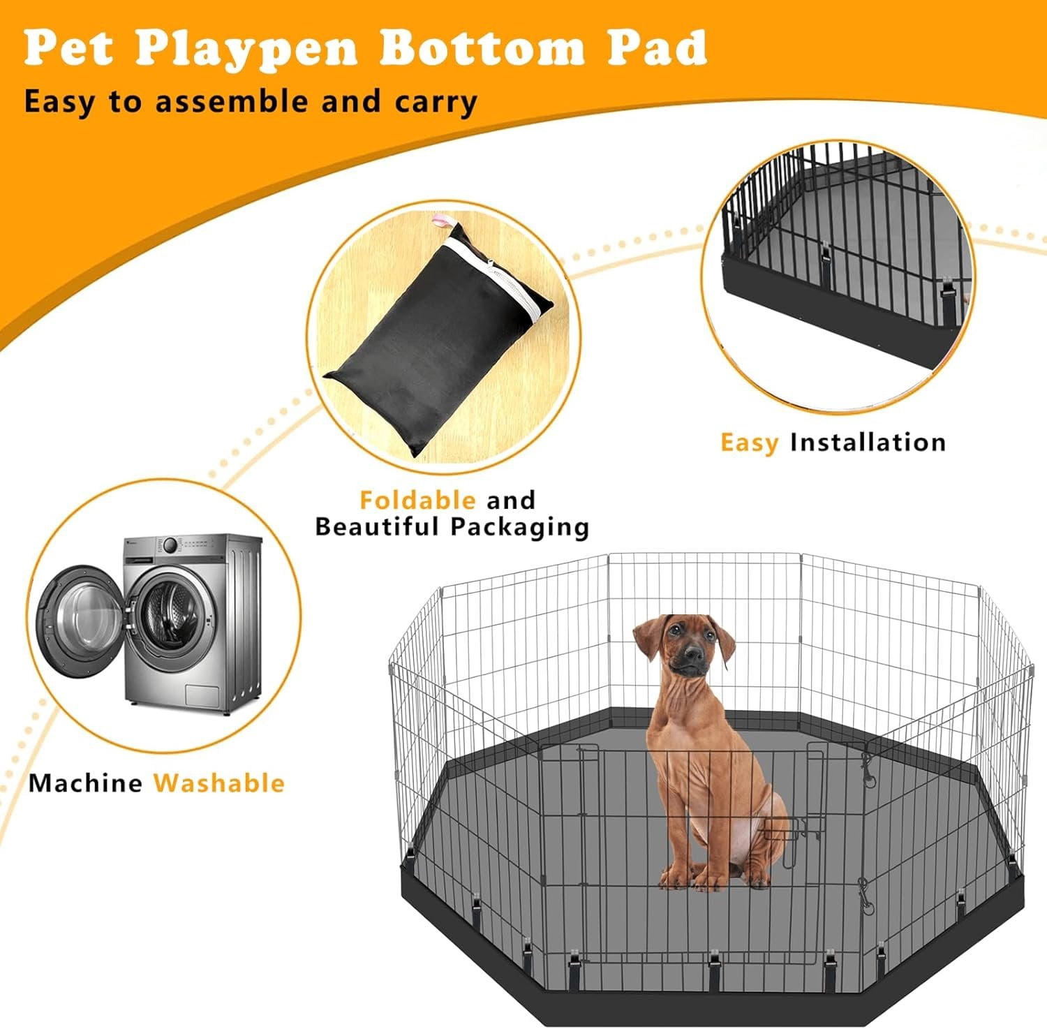 Playpen Bottom Pad Fits for 24 Inch 8 Panels Regular Octagon Metal Exercise Pet Playpen,  Crate Pad Puppy Playpen Pad. (Note: Playpen Not Included) -PureBlack