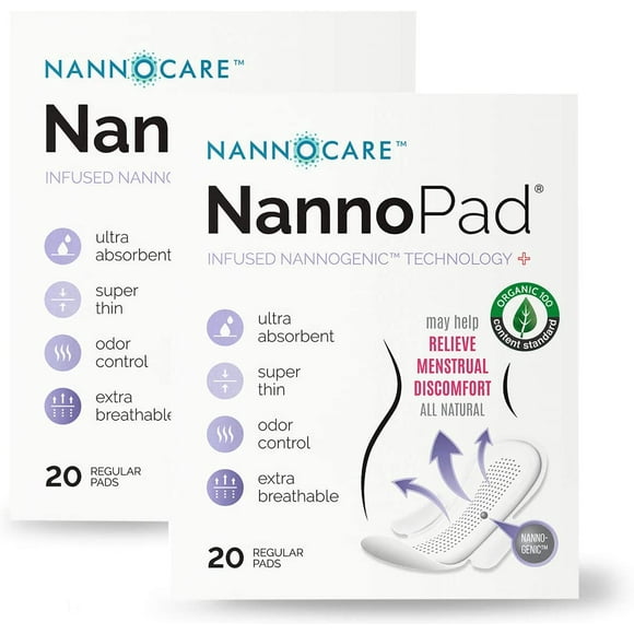 NannoPad Regular (X-Pack, XX Pads) - Regular Absorbency with Wings - Ultra Thin, Breathable & Made With Organic Cotton - Minimize Odors, Bacteria & Menstrual Discomfort