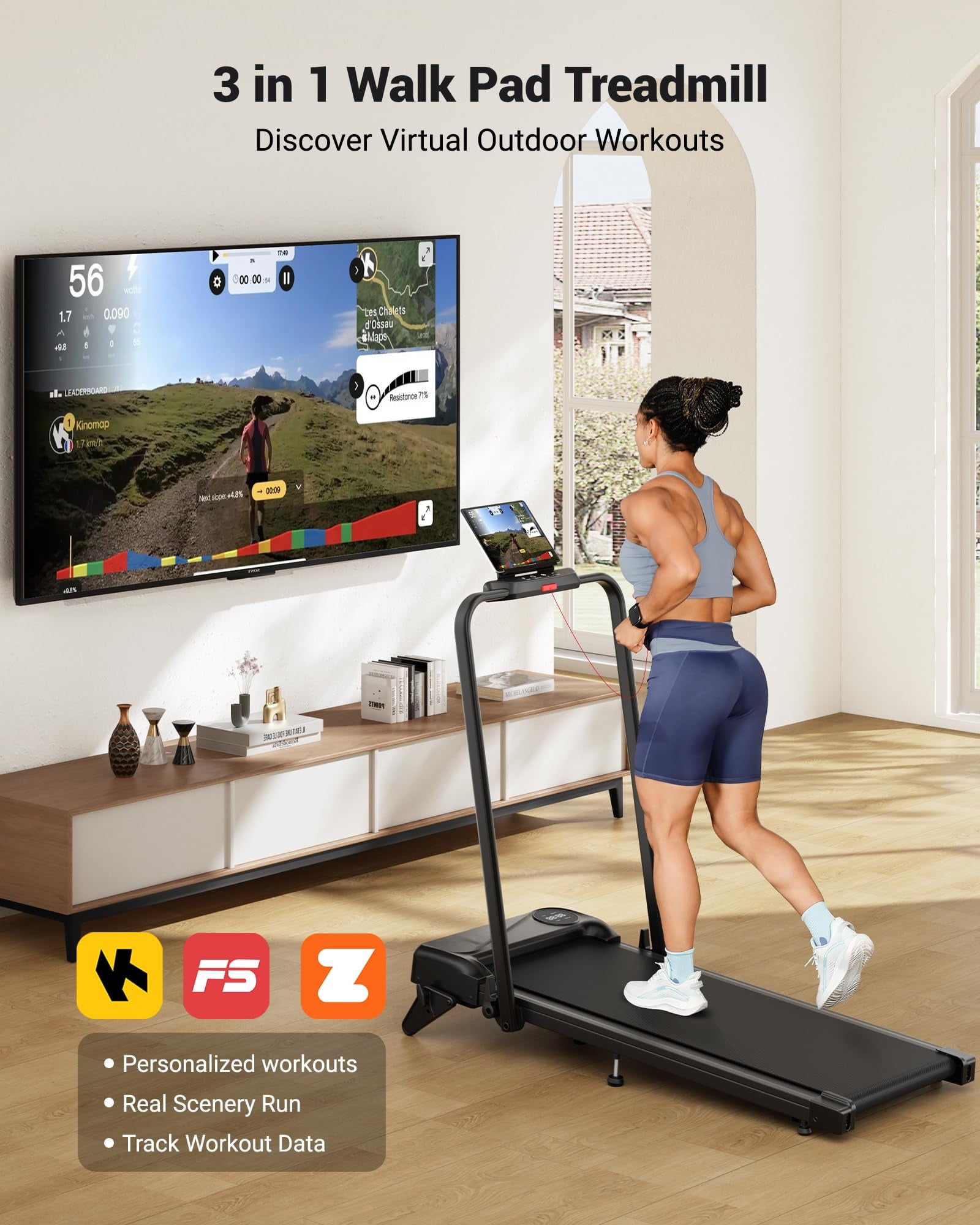 COFUNOK 4 In 1 Walking Pad with 10% Incline,3.0 HP Under Desk Treadmill With App & Remote Control,Folding Treadmill For Home/Office ,300 Lbs Capacity