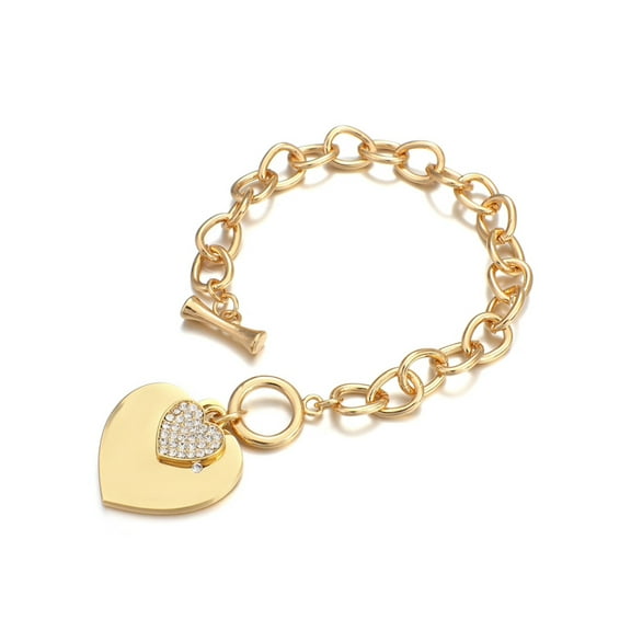 Goldtone Chain Bracelet With Heart Charm