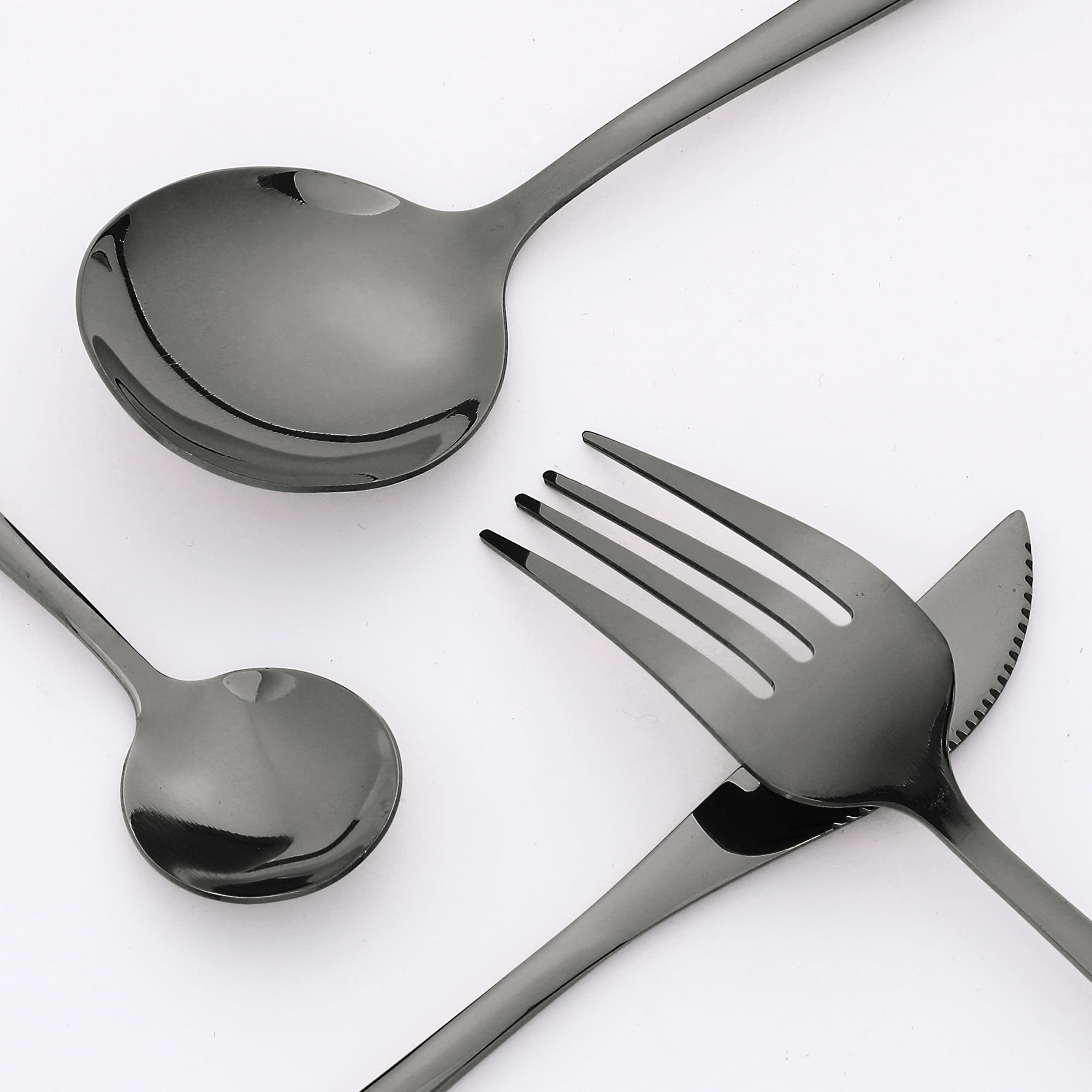 Unique Bargains 24 Pieces Silverware Set Stainless Steel Flatware Black