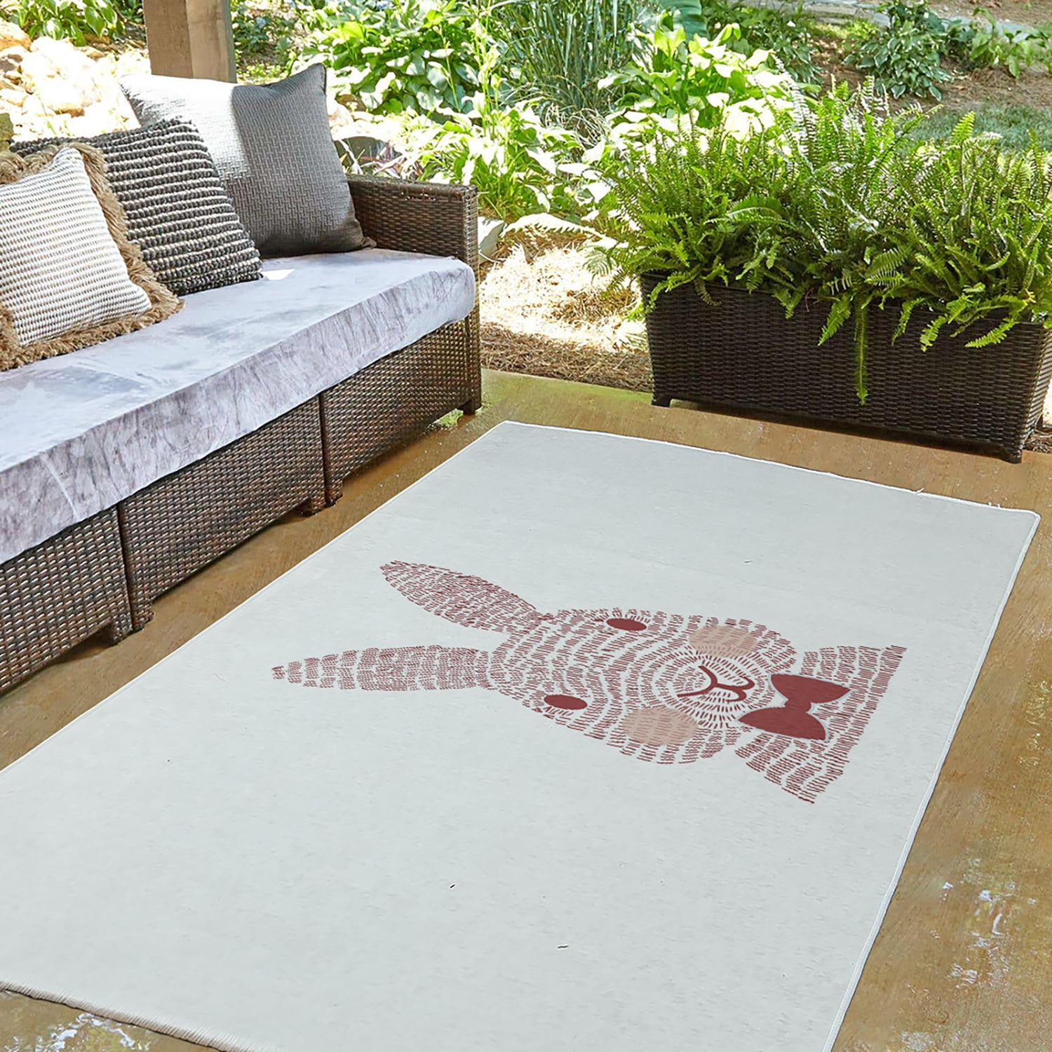 Simply Daisy 3' x 5' Ligonberry Red Monochrome Bunny Easter Chenille Indoor/Outdoor Rug