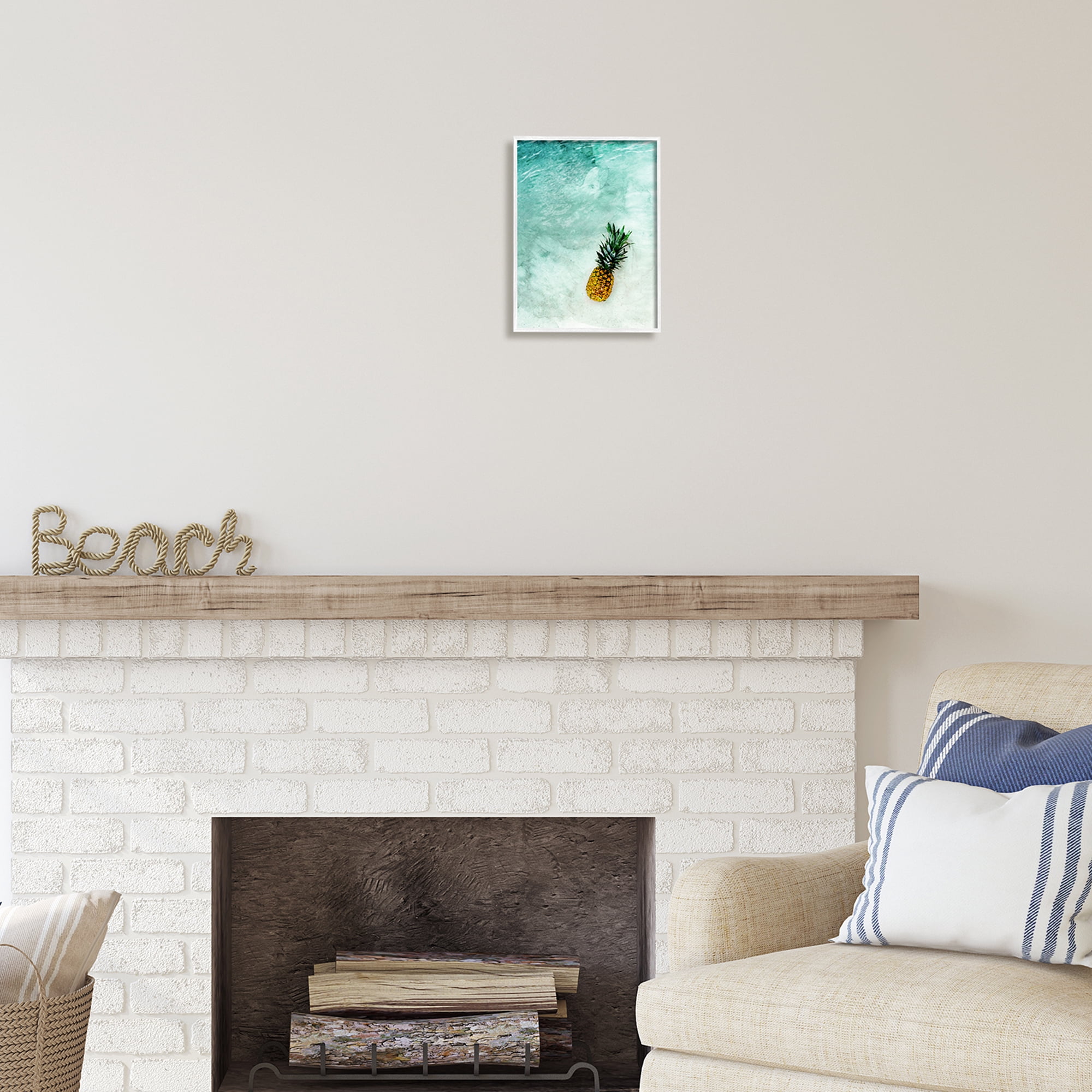 Stupell Industries Pineapple on Beach Ripples Nature Photography White Framed Art Print Wall Art, 11 x 14