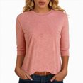 thumbnail image 2 of Towmus 3/4 Length Sleeve T Shirts Crew-Neck Casual Womens Blouses Elbow Business Dressy Shirts for Women Ladies Summer Tops, 2 of 6