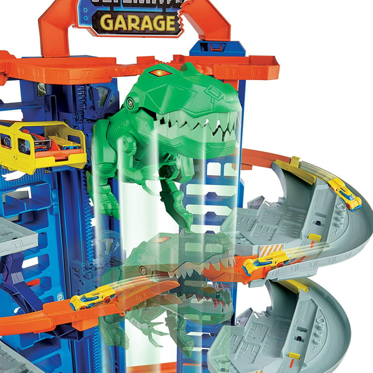 Hot Wheels City Ultimate Garage Track Set with 2 Toy Cars, Garage Playset  Features Multi-Level Racetrack, Moving T-Rex Dino & Storage for 100+ 1:64