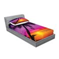 thumbnail image 2 of Ambesonne Tropical Fitted Sheet & Pillow Sham Set, Palm Shadow at Sunset, Twin, Purple Orange Black, 2 of 2