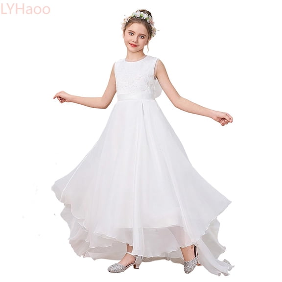 LYHaoo Girls Dresses For Elegant Back V Neck Bow Dress For Kids 7 12 Years Old Casual Party Wear Comfortable For Spring Summerï¼Vintage Girls Dress Sizes 7-8 Years White