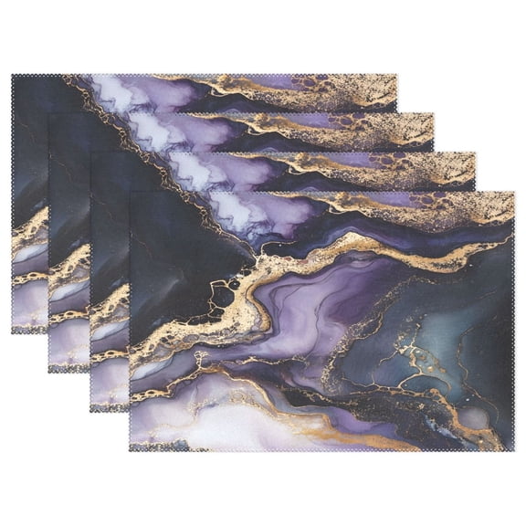 Ryvnso Placemats Set of 4 Purple Black Marble Dining Mats Heat-Resistant Non-Slip Washable Table Mat