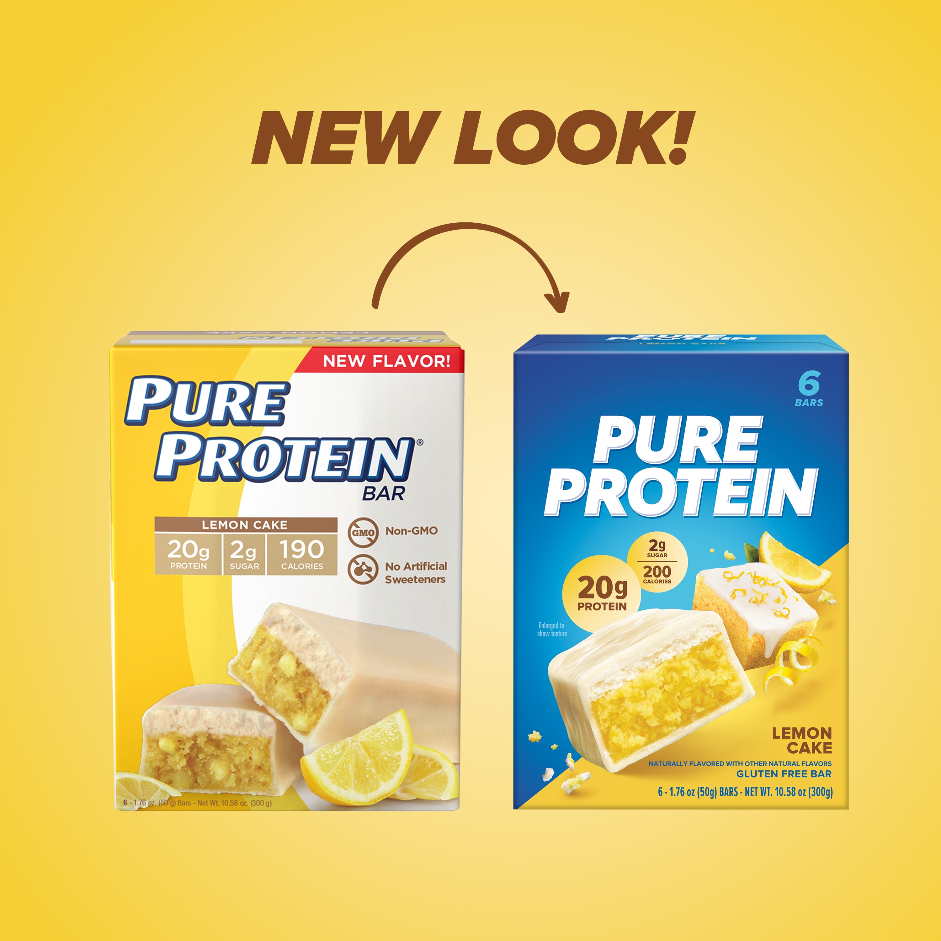 Pure Protein Bars, Lemon Cake, 20g Protein, Gluten Free, 1.76 oz, 6 Ct