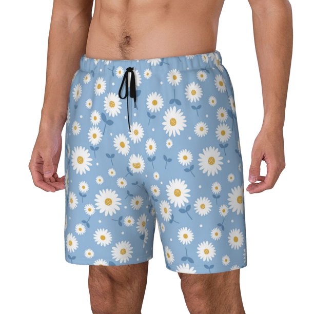 Balery Daisies Flowers Bañador para hombre, shorts de playa de secado rápido con entrepierna y forro de compresión-Large