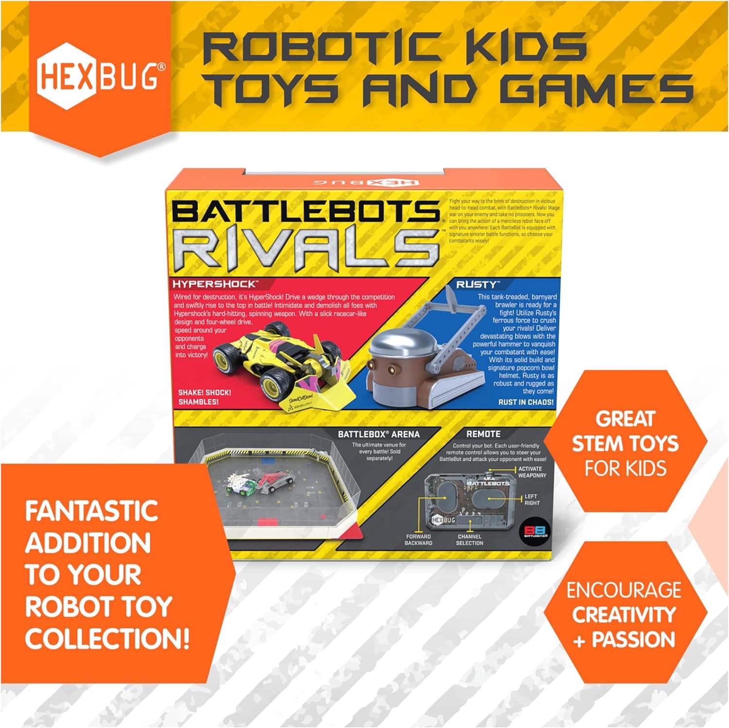 HEXBUG BattleBots Rivals 6.0 Rusty and Hypershock, Remote Control Robot